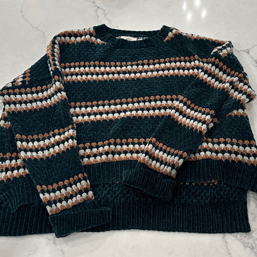 Panache Teal and Tan Knit Sweater